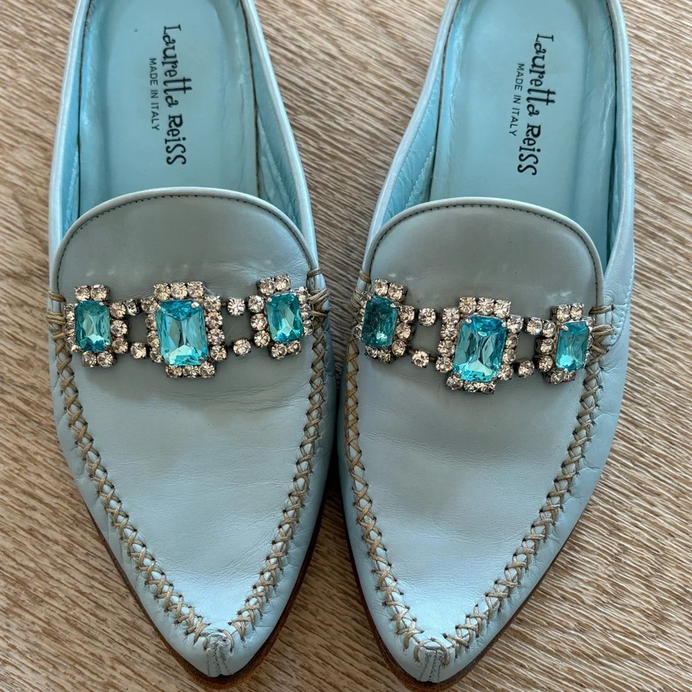 Designer Lauretta Reiss Leather Jewel Mules Loafers - Picture 9 of 9